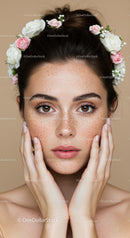 Young Woman with Freckles and Floral Headband in Natural Light Portrait