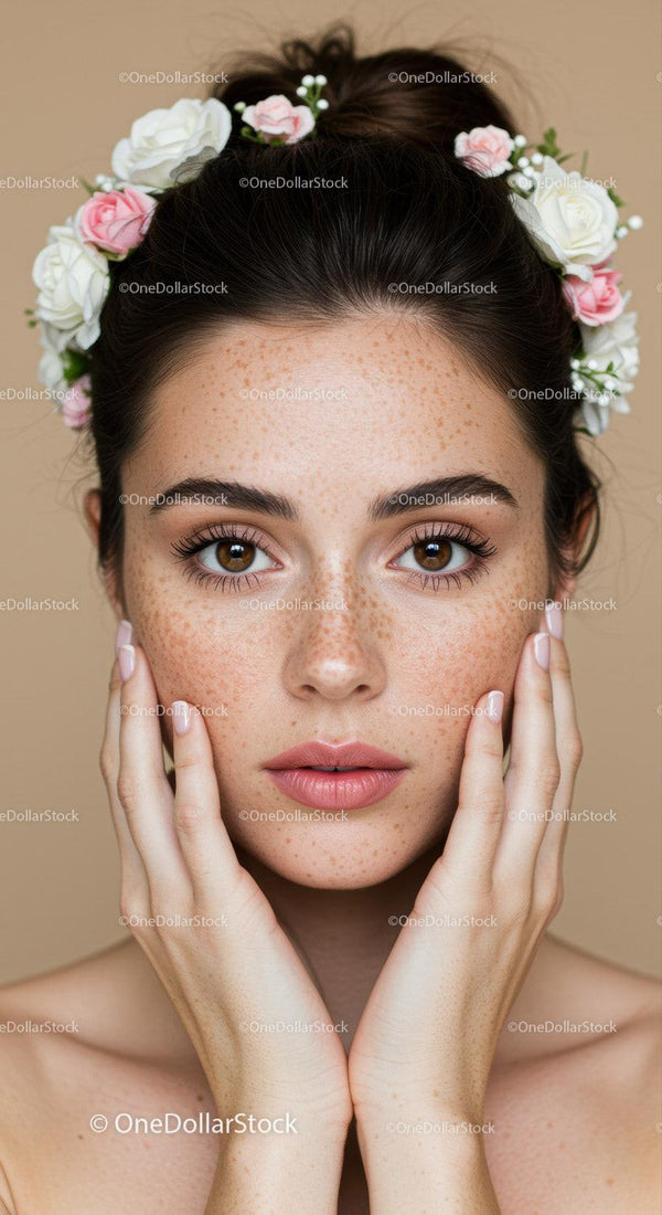 Young Woman with Freckles and Floral Headband in Natural Light Portrait
