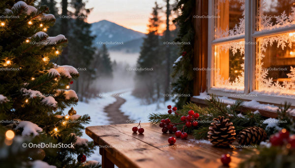 Cozy Winter Cabin with Festive Christmas Decorations