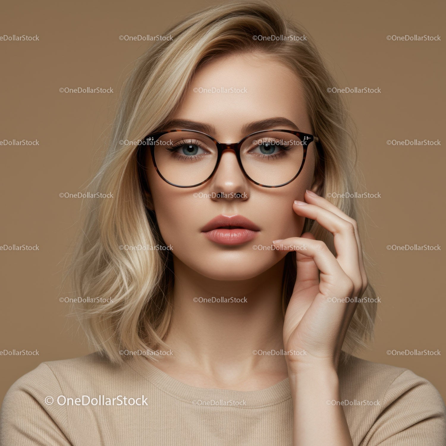 Elegancka młoda kobieta w stylowych okularach z blond włosami