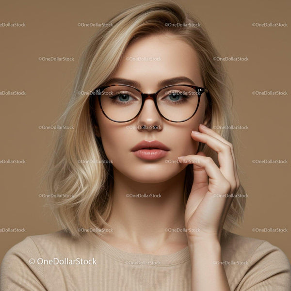 Elegancka młoda kobieta w modnych okularach z blond włosami