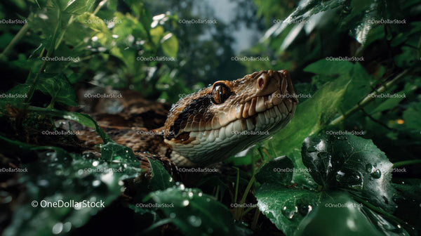 Close-up of a Python Snake Emerging from Jungle Foliage