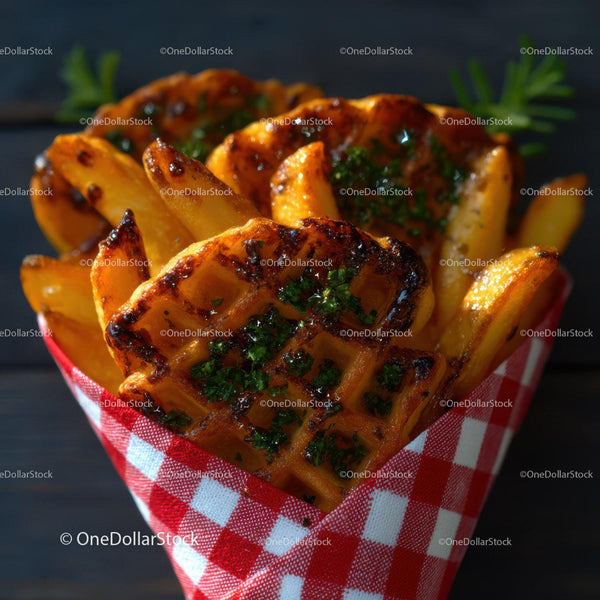 Golden Brown Waffle with Caramelized Edges and Fresh Herbs