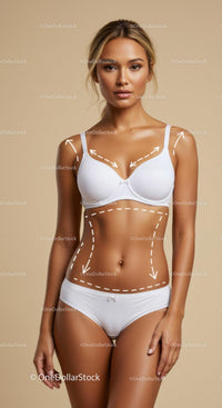 Beautiful Woman in White Lingerie with Body Contours Markings