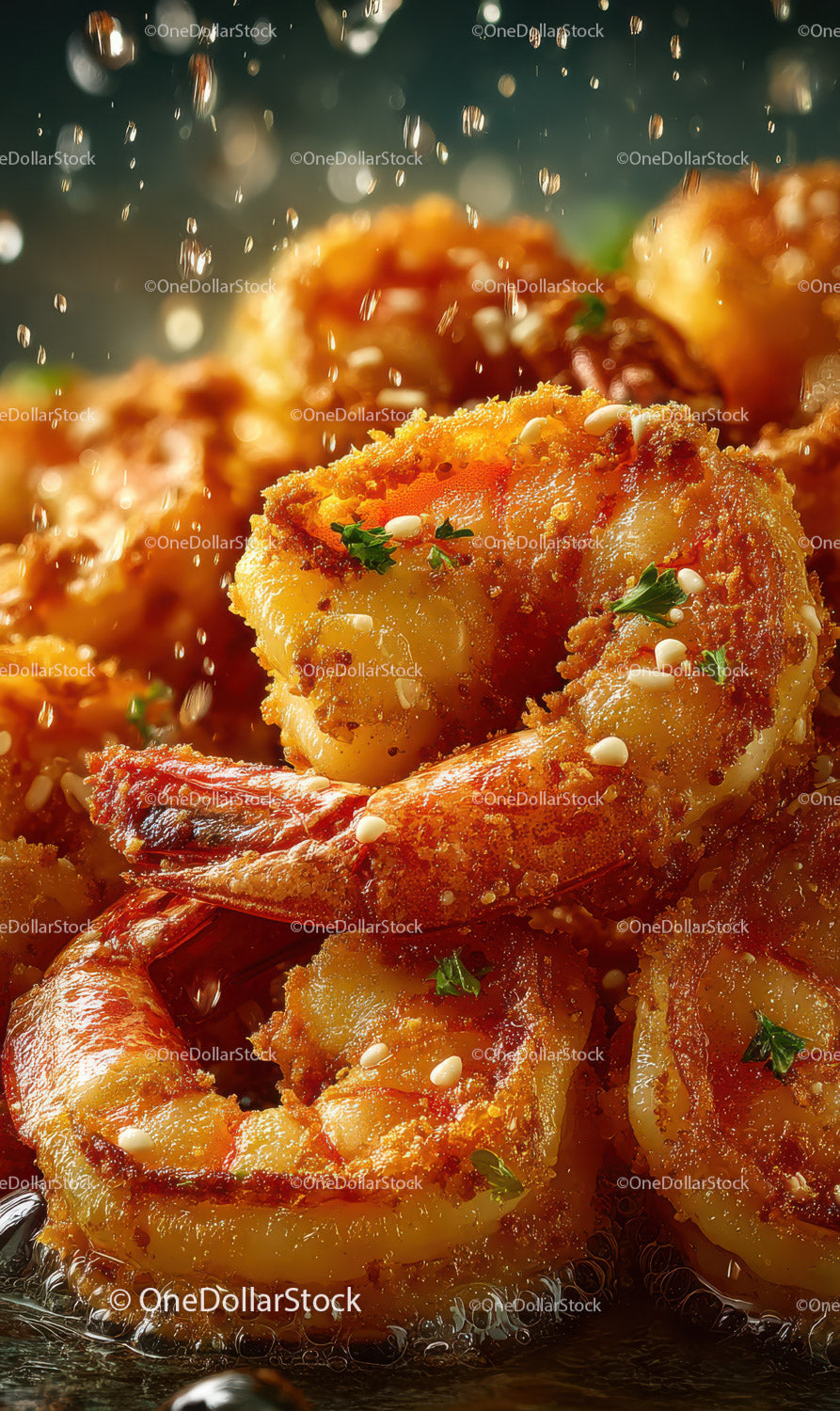 Crispy Fried Shrimp with Sesame Seeds and Fresh Parsley