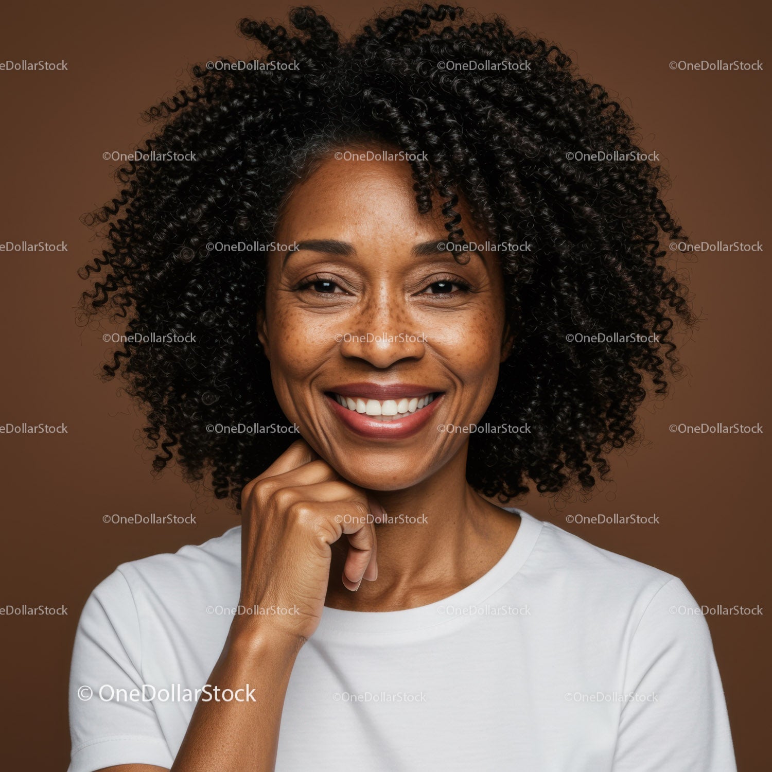 Confident Smiling African American Woman Portrait with Curly Hair