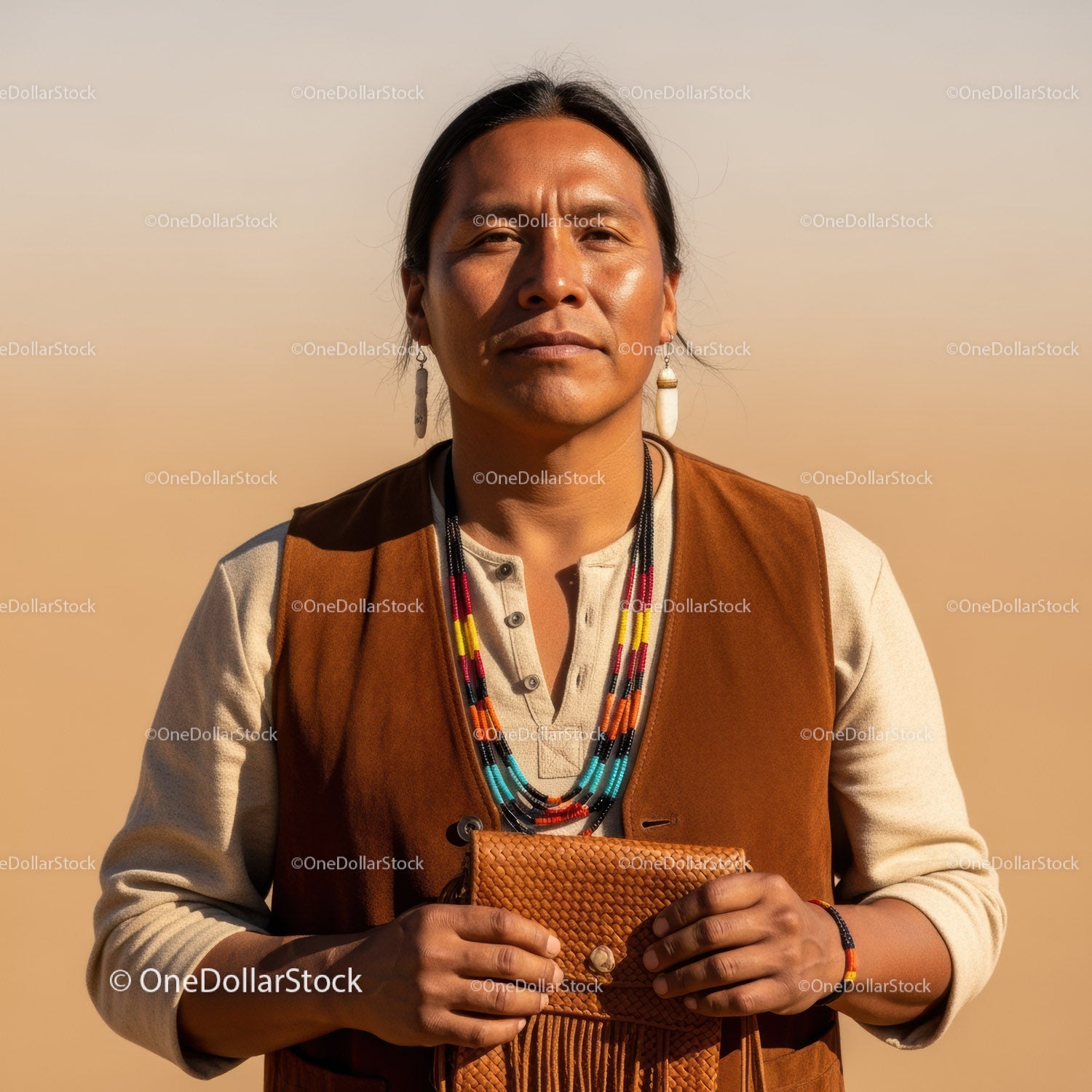 Indigenous Woman Wearing Colorful Jewelry in Sunny Desert Environment