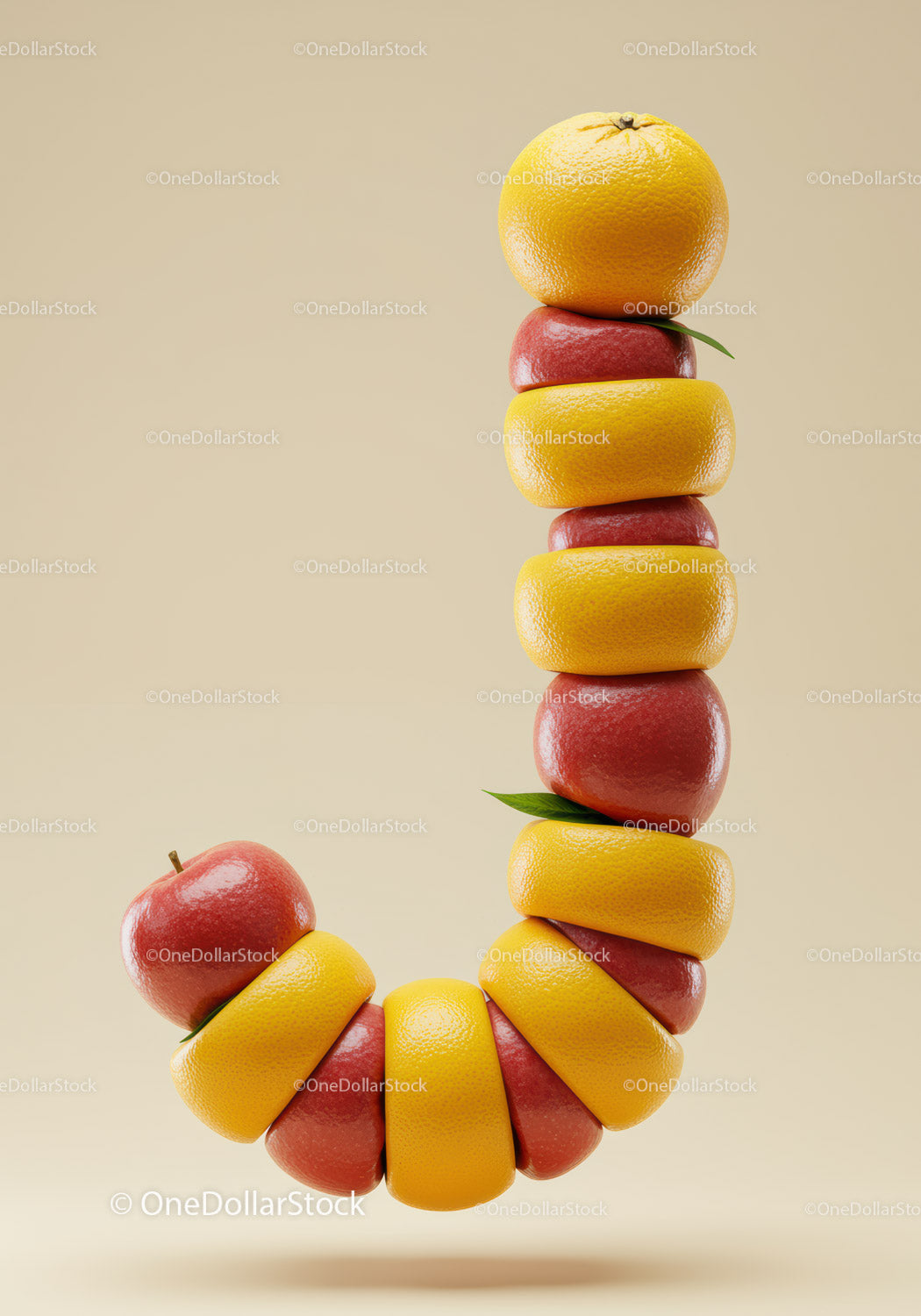 Creative J-Shaped Stack of Apples and Orange Slices