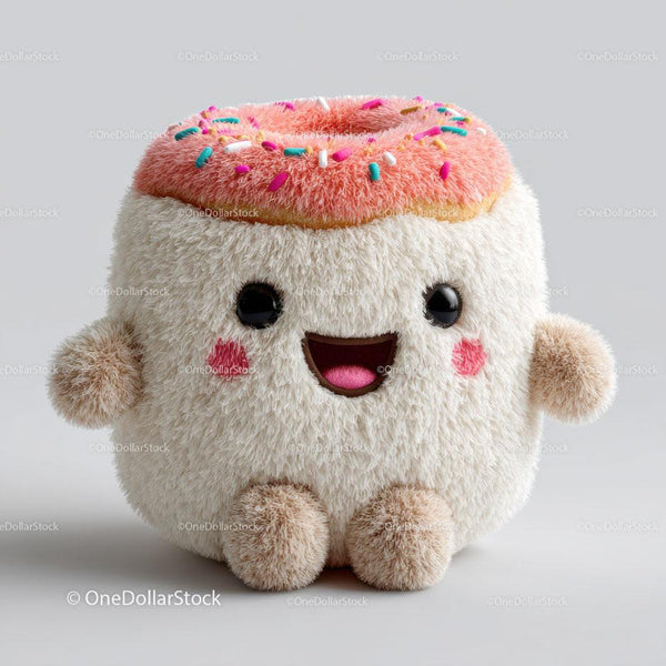 Fluffy Plush Toy With Pink Frosted Donut Top