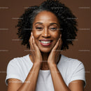 Smiling African American Woman with Curly Hair and Radiant Smile