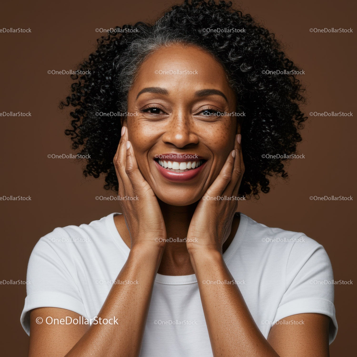 Smiling African American Woman with Curly Hair and Radiant Smile