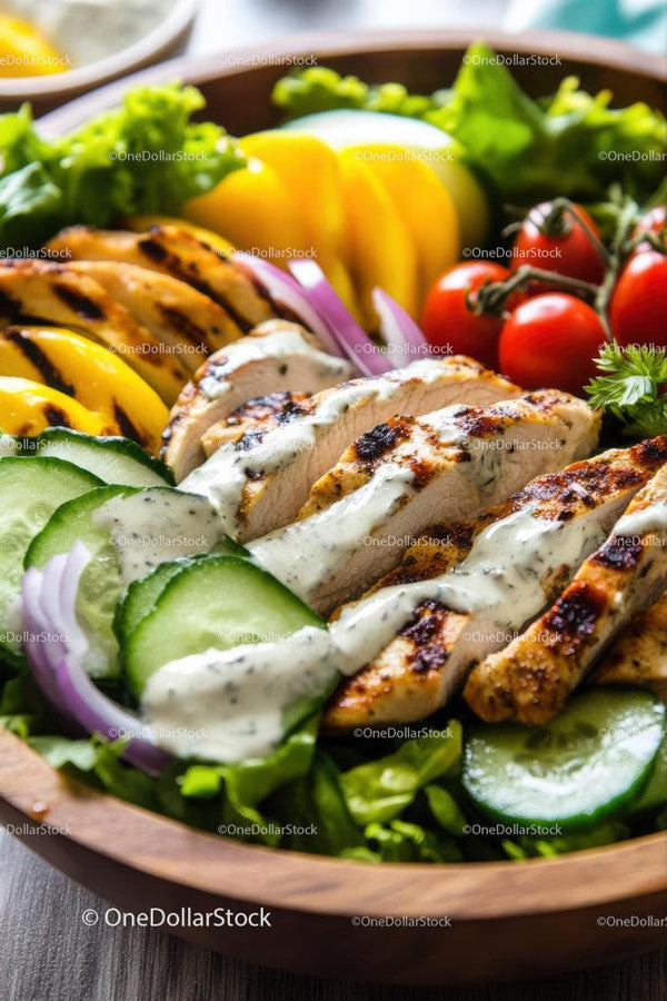 Świeża sałatka z grillowanym kurczakiem, ogórkami i pomidorkami koktajlowymi