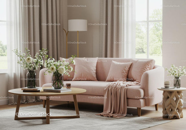 Przytulny pastelowy salon z eleganckimi kwiatowymi akcentami