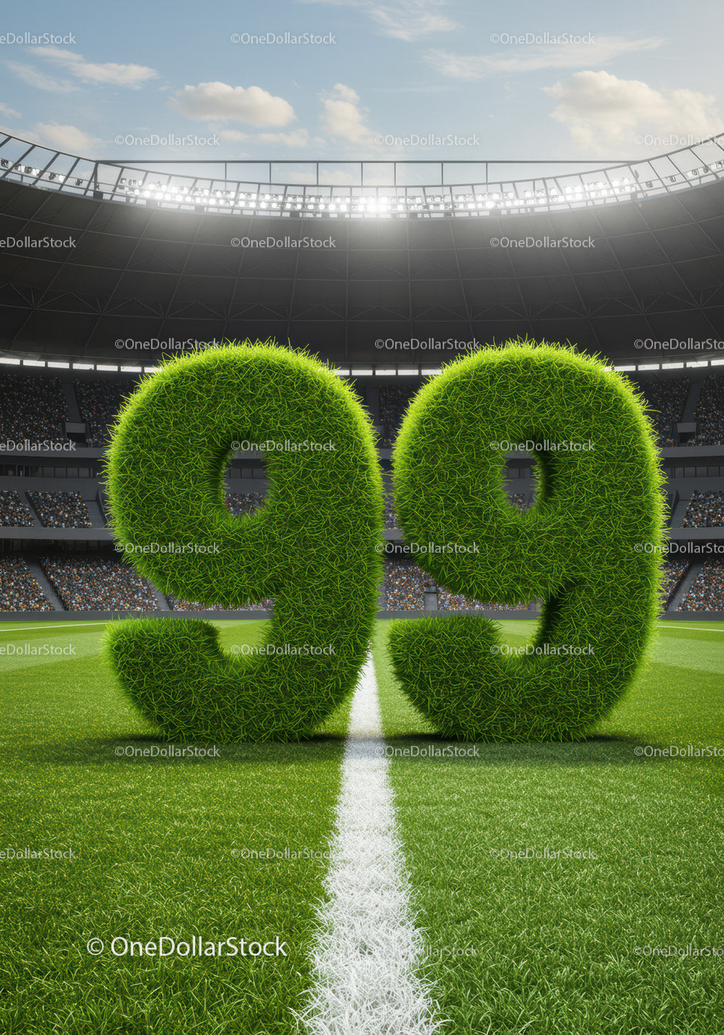 Green Grass Numbers 99 on Soccer Stadium Field