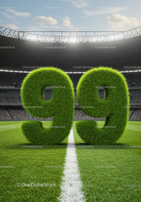 Green Grass Numbers 99 on Soccer Stadium Field