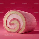 Pink Velvet Cake Roll with Cream Filling in Bright Red Background