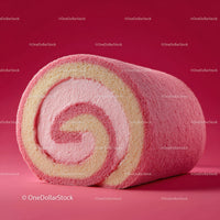 Pink Velvet Cake Roll with Cream Filling in Bright Red Background
