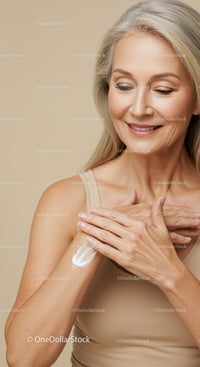 Elegant Mature Woman Applying Lotion for Skin Care and Wellness