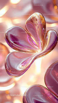 Elegant Heart-Shaped Glass Sculptures with Glittering Pink and Purple Highlights