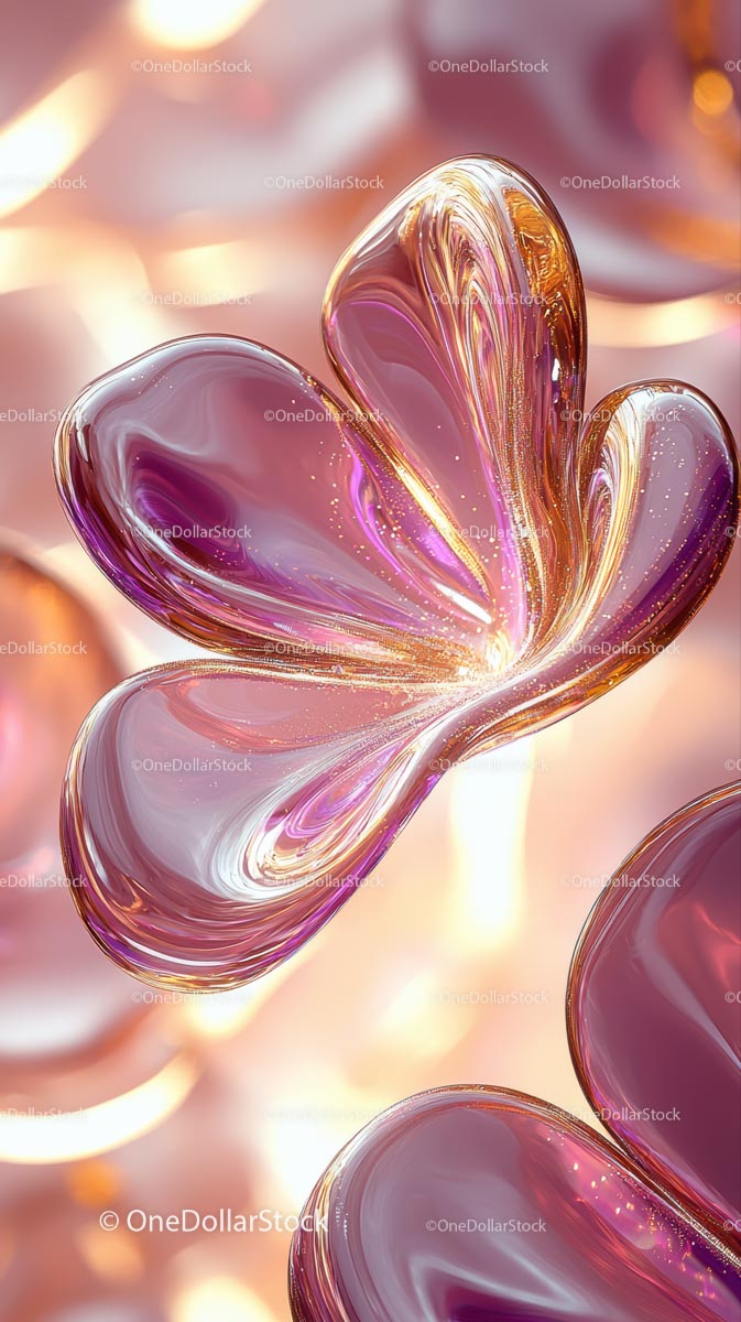 Elegant Heart-Shaped Glass Sculptures with Glittering Pink and Purple Highlights