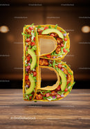Taco Letter B Made with Fresh Ingredients on Wood