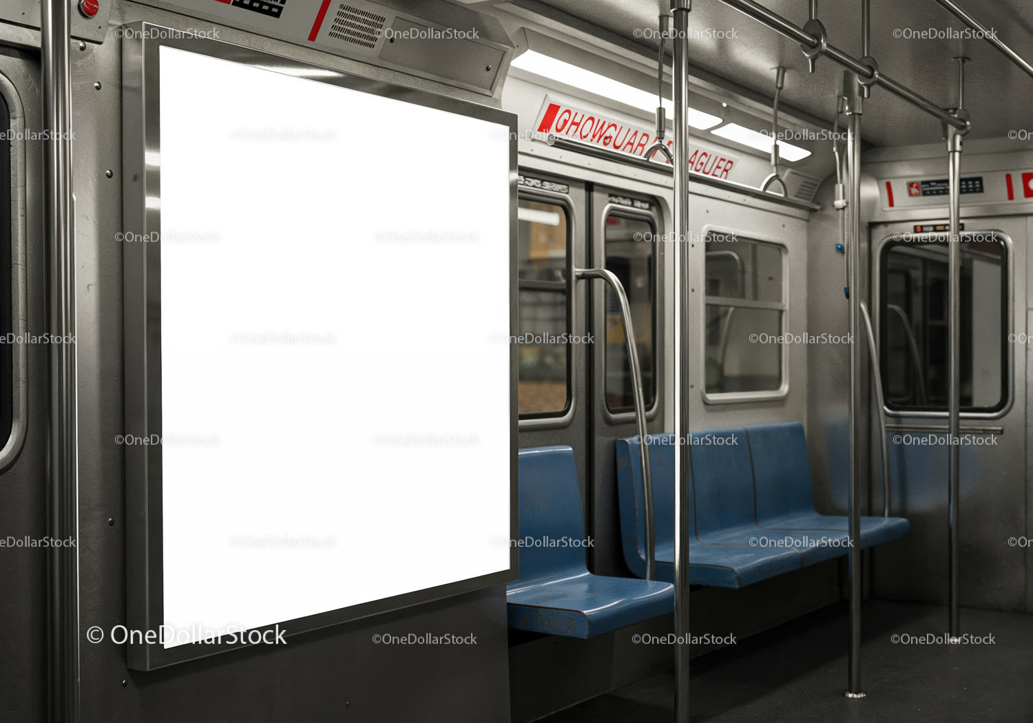 Empty Subway Car Interior with Blank Advertisement Display
