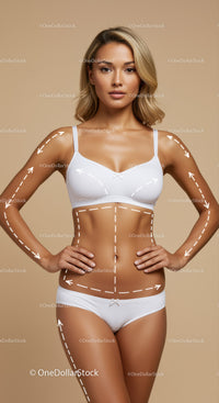 Healthy Slim Woman with Body Outline in White Sportswear