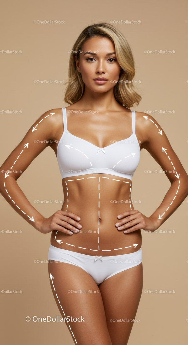 Healthy Slim Woman with Body Outline in White Sportswear