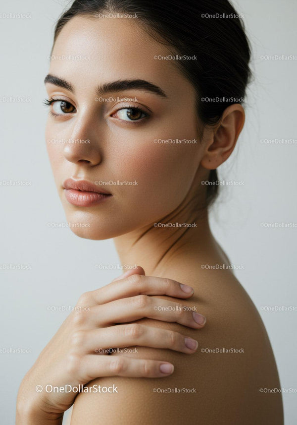 Portret młodej kobiety z czystą skórą i naturalnym makijażem