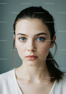 Young Woman with Striking Blue Eyes and Beautiful Skin