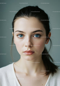 Young Woman with Striking Blue Eyes and Beautiful Skin