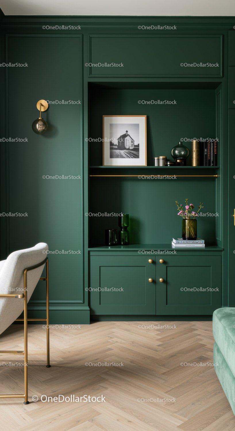 Eleganckie zielone panele ścienne z nowoczesnym wystrojem salonu