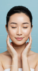 Youthful Woman with Clear Skin and Serene Expression in Beauty Portrait