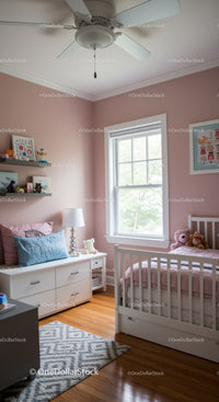 Bright Children Bedroom with Pink Walls and Cozy Decor