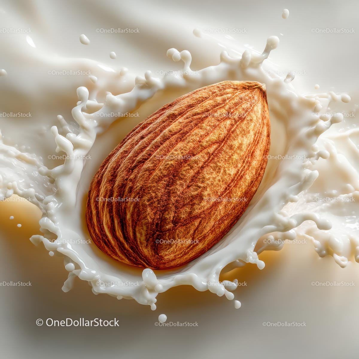 Almond Surrounded by Creamy Milk Splash