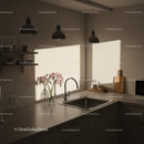 Sunlit Kitchen Sink with Flower Vase and Modern Decor