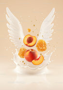 Fresh peaches with honeycomb and wings in creamy splash