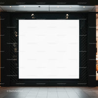 Blank illuminated billboard in modern shopping mall