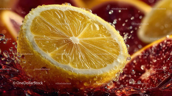 Vibrant Lemon Slice Splashing into Juicy Liquid with Refreshing Appeal