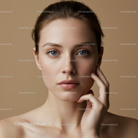 Elegant Portrait of a Young Woman with Flawless Skin and Blue Eyes
