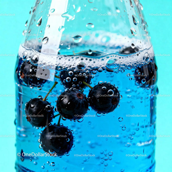 Fresh Black Currants Immersed in Sparkling Water