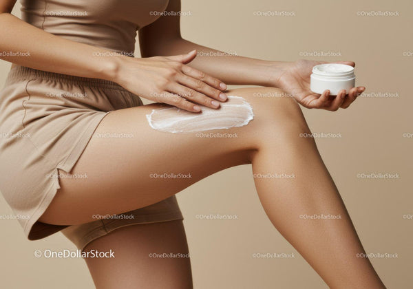 Woman Applying Body Cream on Leg for Moisturizing Skin Therapy