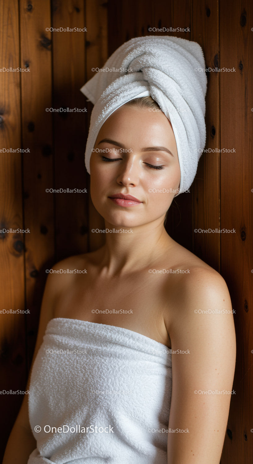 Relaxing Woman with Towel Wrap in Spa Setting