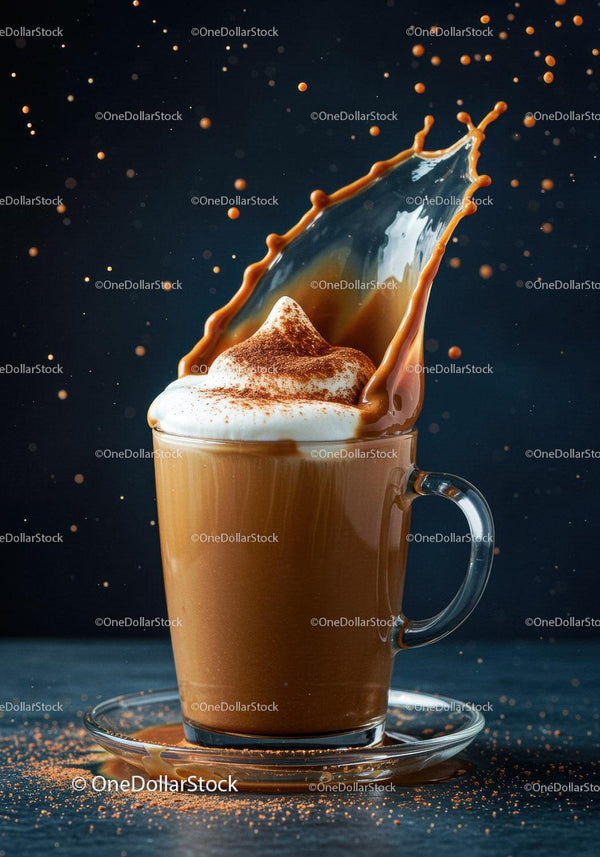 Kremowe latte z bitą śmietaną i kawowym rozpryskiem