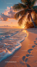 Tropical Beach with Palm Trees at Sunset Scenic Seascape
