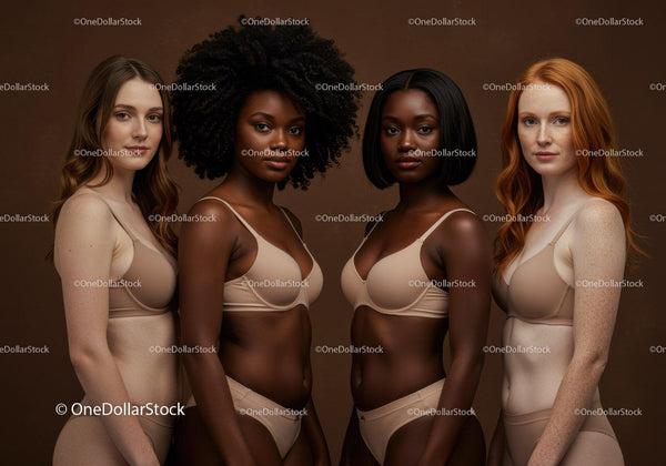 Diverse women showcasing natural beauty in neutral lingerie