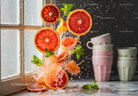 Splash of Fresh Grapefruit Slices with Mint Leaves