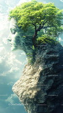 Surreal Landscape with Human Face and Trees for Nature Inspiration