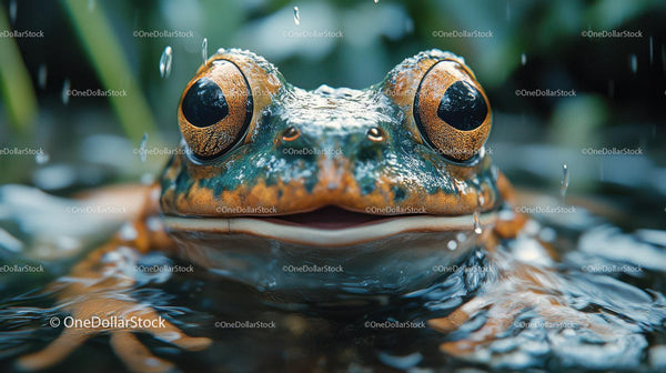 Close-Up Of Frog Eyes Above Water Surface