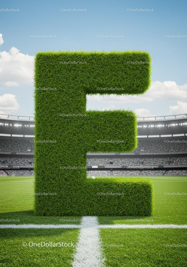Green Grass Letter E Standing on Soccer Field